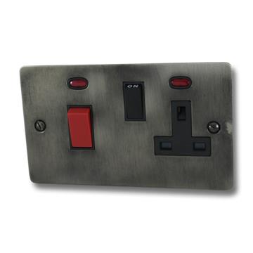 Flat Slate Effect Cooker Switch with Socket (Black Switch)